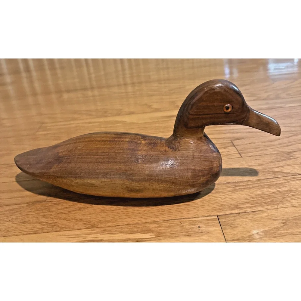 Vintage Carved Solid Walnut Wood Mallard Duck Decoy Signed & Dated V Canfield 88